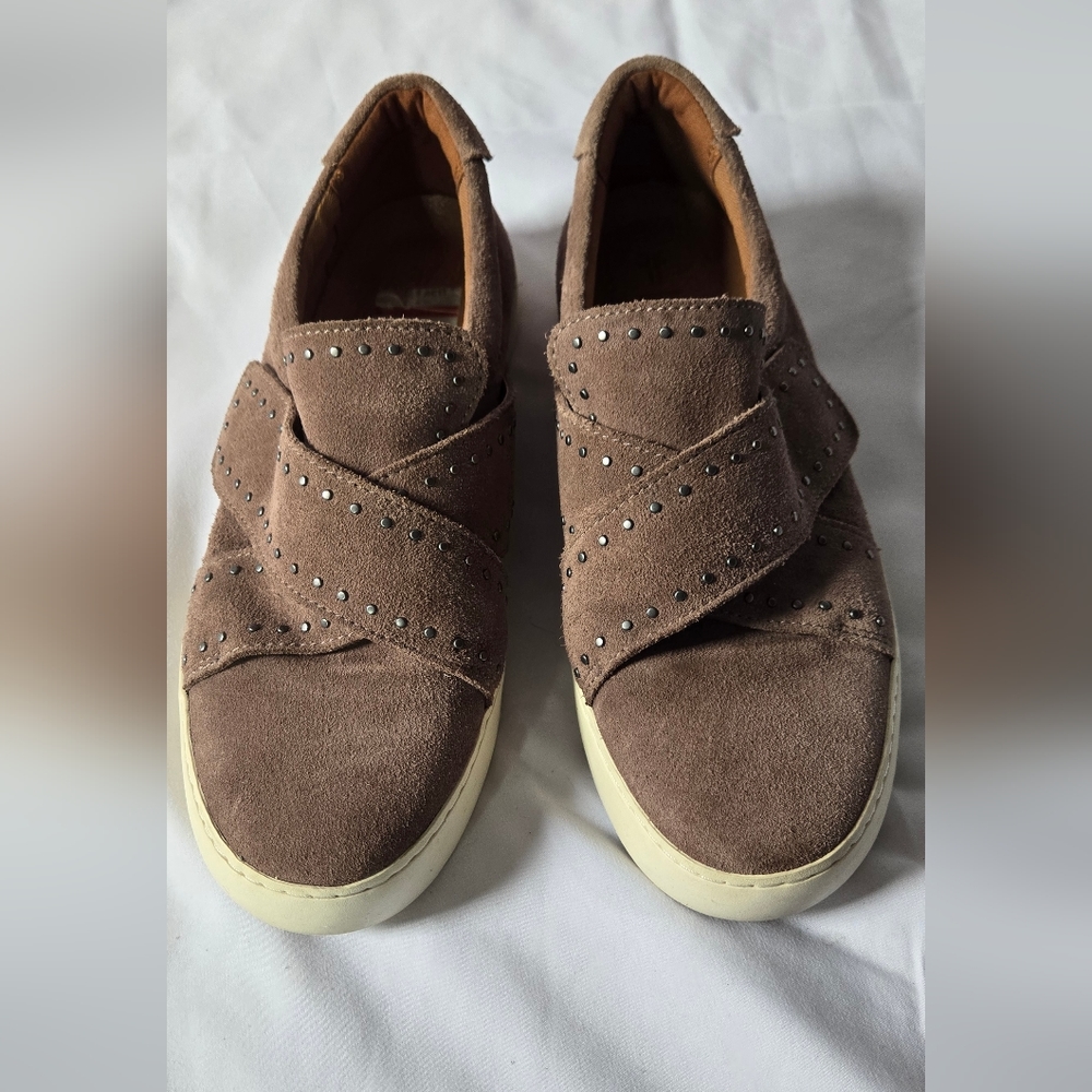 Frye Nina Studded Suede Leather Sneakers Slip On Shoes Dusty Rose Size 9.5